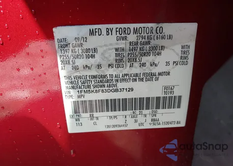 2013 Ford Explorer Limited z USA, uszkodzony, nr VIN 1FM5K8F83DGB37129